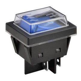 Heschen High Current Rocker Switch, 30A 250VAC, ON-OFF 2 Position, DPST, 4 Terminals, Blue Light, T125, with Waterproof Cover (4, Blue)