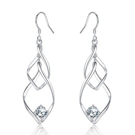 Dangly Earrings for Women, Silver Drop Earrings with Cubic Zirconia for Girl│Double Twisted Linear Silver Earrings Jewellery│Hypoallergenic Dangle Earring for Sensitive Ears