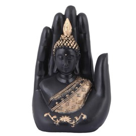 Tied Ribbons Palm Buddha Statue | Black and Golden | 6.9 X 3.5 inch | Decorative Buddha Sculpture Idol for Home, Living Room, Table Decoration, Garden Outdoor