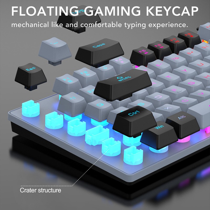 Gaming Keyboard USB 87 Keys RGB Backlit Floating Keycaps Contrast