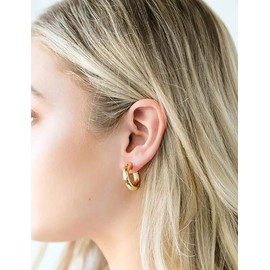 Sovesi Chunky Hoop Earrings for Women, 14K Real Gold Plated Thick Hoops with Sterling Silver Post, Rose Gold & Gold Hoop Earrings Set 25mm