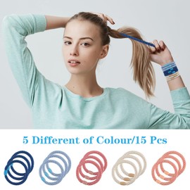 Amabro Elastic Hair Bands, 15 Pieces Ponytail Holder Set, Daily Scrunchies, No Damage, Hair Bands, Highly Elastic Hair Ropes for Thick Hair, Curly Hair (Pink Blue)