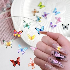50Pcs 3D Butterfly Nail Charms Colorful Butterfly Resin Gem Butterfies Nail Rhinestones Mixed Colorful Summer Nail Jewelry for Nail Art Design Decoration DIY Women Girls Manicure Crafts Supplies