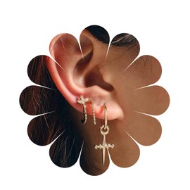 Yheakne Boho Star Moon Chain Cuff Earrings Silver Star Long Earrings Moon Ear Cuff Wrap Earrings Cartilage Helix Chain Earrings Jewellery for Women and Girls