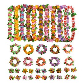 JEKANEL - Paquete de 40 paquetes de flores hawaianas para ocio, suministros de fiesta de Luau tropical de Hula guirnalda, pulseras, diadema, flores de seda simuladas para decoraciones de Hawaii, decoración de fiesta temática de playa