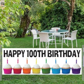Happy 100th Birthday Banner - Cupcakes 3 feet x 9 feet Vinyl Banner