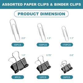 Binder Clips Paper Clips, 360 Pcs Binders & Paperclips Assorted Sizes with Container, Silver Paper Clips & Black Binder Clips Office Supplies, Paper Clamps for Office, Home, School