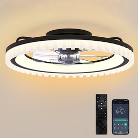 Gyradi Ceiling Fans with Lights and Remote - 20'' Low Profile Ceiling Fan, 3000-6500K Dimmable Modern Flush Mount LED Fan Light, 6 Speeds, Quiet DC Motor, Black Ceiling Fans for Bedroom, Living Room