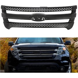 KUAFU Front Grille Inserts Compatible with 2011-2015 Ford Explorer Bumper Grill Cover Overlay Trim Painted Black