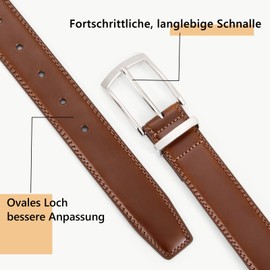 JasGood Men's Leather Belt Classic Leather Belt for Men Jean Business Suit Belt Men's Leather with Pin Buckle 33 mm Wide, brown