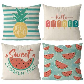 GAGEC Summer Pillow Covers 20x20 Inch Set of 4 Pineapple Watermelon Popsicle Pillows Covers Cool Summer Farmhouse Cushion Case Decor for Sofa Couch