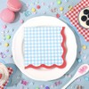 FYSUIMU 50Pcs Gingham Cocktail Napin, Light Blue Red, Scalloped, 3-Ply