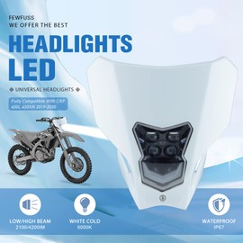 fewfuss Dirt Bike LED Headlight - Universal Dirtbike Headlights Kit - Motorcycle Head Lamp for CRF450L CRF450XR White