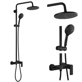 gotonovo Matte Black Exposed Shower Fixture Triple Function 8 Inch Rainfall ABS Shower Head and Tub Spout Shower System Combo Unit Shower Head and Handle Set, Round Handheld Spray