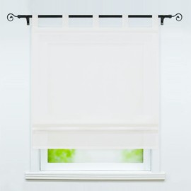 Delien Tenda a pacchetto con passanti, semitrasparente, in tinta unita, con passanti »Macaroon», tenda a pacchetto da cucina corta, 1 tenda a pacchetto da 60 x 140 cm, bianco
