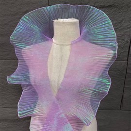 7Yards Ruffled Lace Fabric for Fashion Designers, Ideal for DIY Clothing and Sewing Decoration, Includes Silk, Organza Ribbon, Iridescent Ribbon, and Fabric Trim (Iridescent Purple)