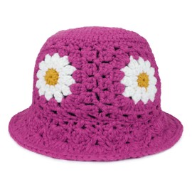 Voilipex Daisy Flower Crochet Bucket Hat Packable Short Brim Knit Fisherman Hat for Women, Rose, One Size
