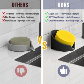 NiHome Silicone Sponge Holder Compatible with Scrub Daddy Mommy Sponges for Kitchen & Bathroom, Auto Draining Organizer, Holds Multiple Sponges & Cleaning Tools, Food-Grade, Dishwasher Safe (Black)