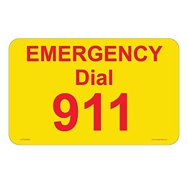 Emergency 911 Phone Stickers, 500 Laminated Stickers on Yellow Gloss with Red Ink.