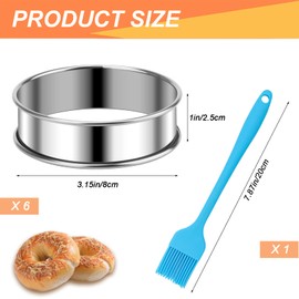 Catcan 6 Pieces English Muffin Rings, 3.15 Inch Stainless Steel Crumpet Ring Double Rolled Tart Ring Nonstick Metal Round Ring Molds with Silicone Oil Brush