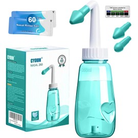 Nasal Shower Set, 260 ml, with 60 Nose Wash Salt Packages and Sticker Thermometer, BPA-Free & No Plasticisers, Adult Nose Shower for Nose Cleaning and Nasal Rinse (Green)