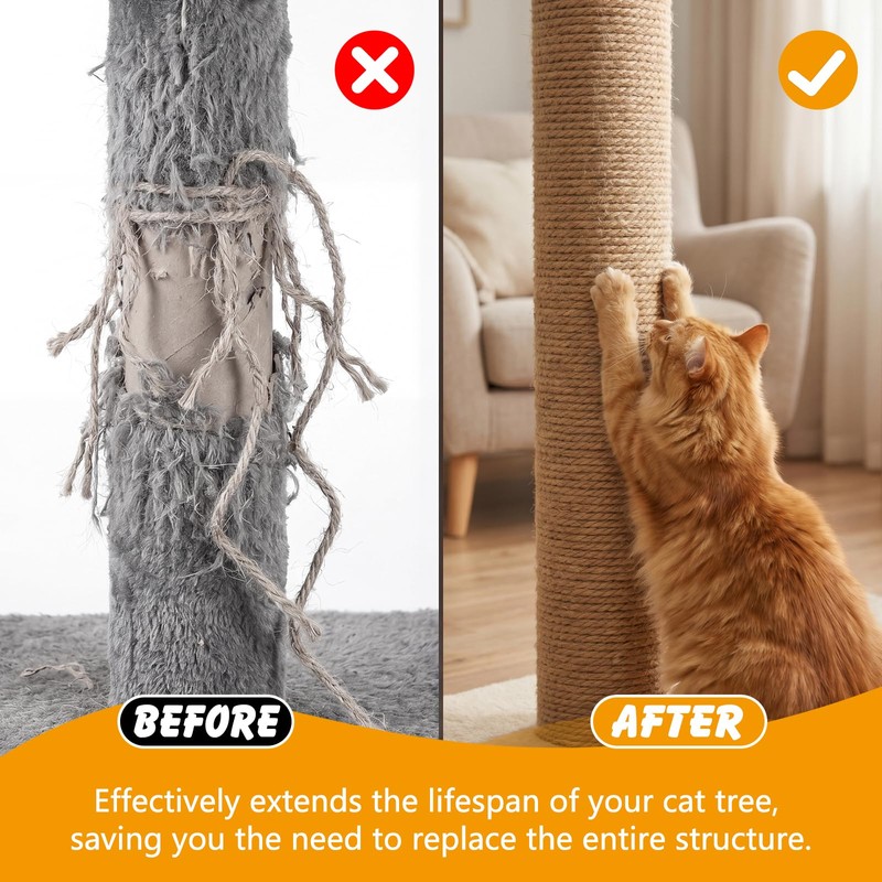Natural Sisal Rope for Cat Scratching Post, 5/16" x 60