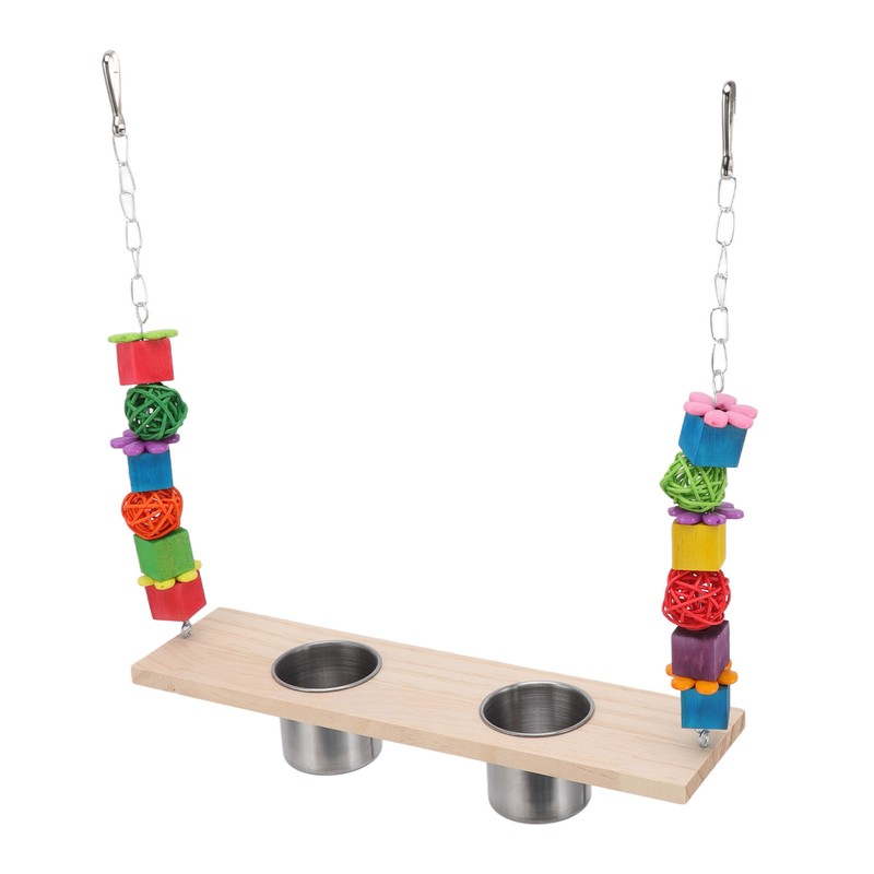 Bird Feeding Dish Cups with Parrot Perch Swing Natural Colorful