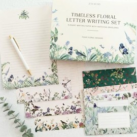 Hermoso juego de papelería con sobres, papel de escritura de letras forradas que no se corren con elegantes diseños florales, bonito kit de suministro