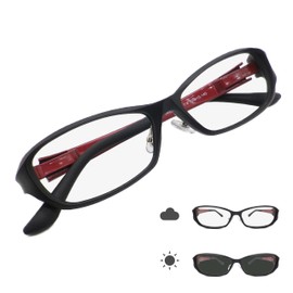 OTC.web TR90 9504 Visible Light Dimming Blue Light Reducing Color Darkening Sunglasses Men's Large Size Stylish Cool UV Protection Little Bad, C-14 Matte Black/Red