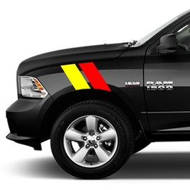 Clausen's World 4 Inch Fender Bars Vinyl Racing Stripes Decals, Fits Ram Pickup Truck, Both Sides, Red and Yellow