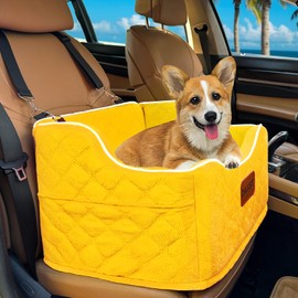 Dog Car Seat for Small Medium Dogs, Detachable Washable Dogs Booster Seat Under 35lbs, Elevated Dog Car Bed with Storage Pockets (Yellow, One Size)