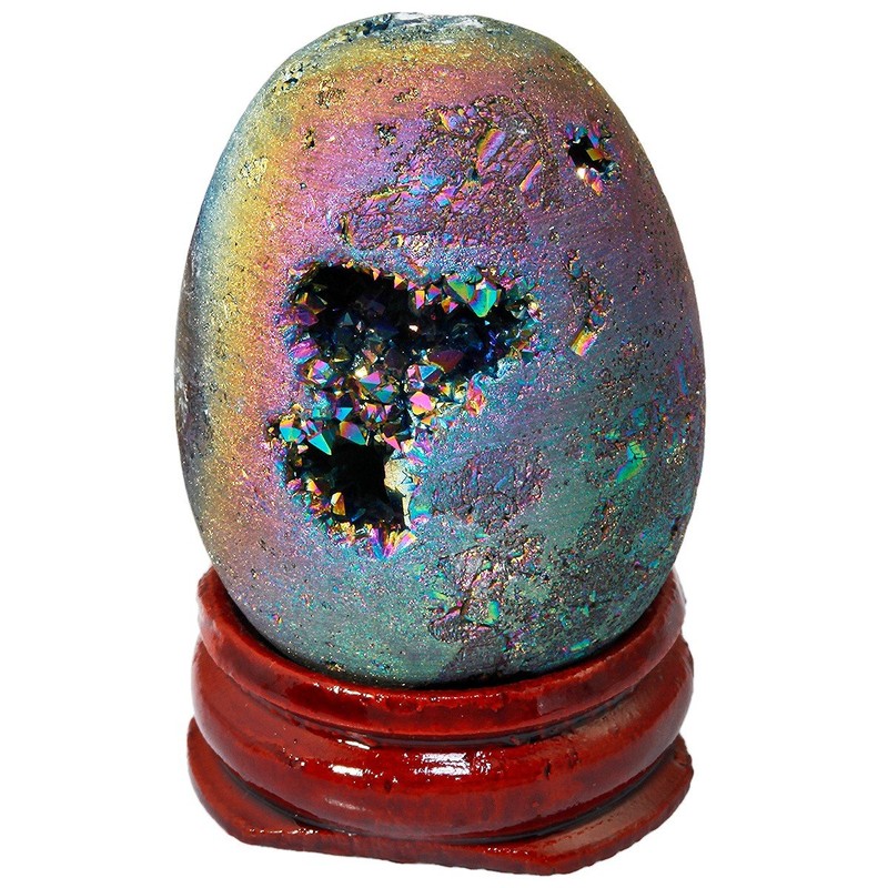 mookaitedecor Druzy Agate Geode Specimen, Rainbow Titanium Coated Quartz Crystal
