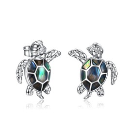 POPLYKE Sea Turtle Earring for Women Sterling Silver Abalone Shell Turtle Stud Earrings Gifts for Girls Hypoallergenic, Sterling Silver, Lapis Lazuli