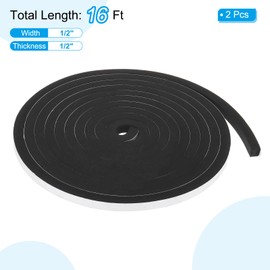 PATIKIL Weather Stripping Door Seal Strip, 2 Rolls 1/2 Inch x 1/2 Inch x 16 Ft Self Adhesive Soundproof High Density Foam Tape Insulation for Door Window Air Conditioning, Black