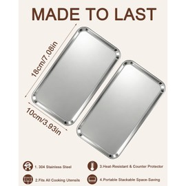 2 Pack Spoon Rest for Stove Top Kitchen Counter Stainless Steel Spoon Rest Coffee Spoon Holder Ladle Cooking Spatula Rest Heat-Resistant Drip Tray Dishwasher Safe Home Cooks Gifts 7.08in. x3.93in.