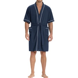 SIORO Waffle Knit Robe for Men, Short Lightweight Bathrobe with Kimono & Pockets, Short-Sleeves Summer Loungewear for Spa