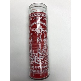 The Just Judge (El Justo Juez) 1 Color Unscented Red Pillar Candle in Glass