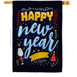 Ornament Collection It New Year House Flag Winter Clock Countdown Champagne Party Fireworks Celebrate Decoration Banner Small Garden Yard Gift Double-Sided, Made in USA