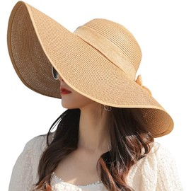 ericotry Faltbarer Schlapphut für Damen, breite Krempe, Sommer, Strand, Sonnenhut, große Krempe, Garten, Strand, Sonnenhut, großer Sommer, Sonnenhut, Strohkappe, Party, Garten, Reisen (Khaki)