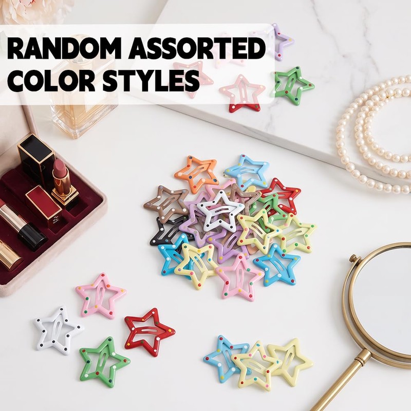 Y2K Star Hair Clips,20 Pcs Polka Dot Snap Barrettes (Multicolor)