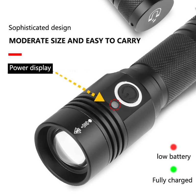 Telescopic Zoom Strong Light Flashlight High Brightness Power Display Portable