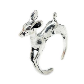LZD Alloy Cuff Finger Ring Deer Antique Silver Size 6 Adjustable 16mm P425
