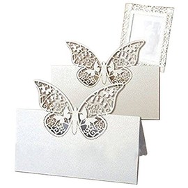 20 x Butterfly Place Cards / Name Cards White Pearl Glitter Guest Gift Wedding Invitations