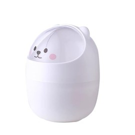VVHFXD Mini Rubbish Bin, Desktop Bin, Table Bin with Lid, Cartoon Rubbish Bin, Waste Paper Bin, Portable Removable Table Waste Bin, Bathroom Waste Bin, for Home, Office, Living Room, White