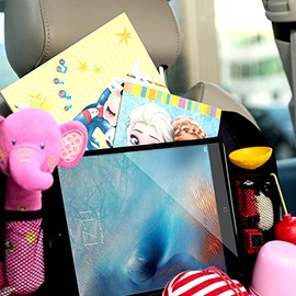 Organizador para asiento trasero de automóvil - 6 compartimientos, ideal para accesorios de viaje, tablets, bebidas y juguetes                        