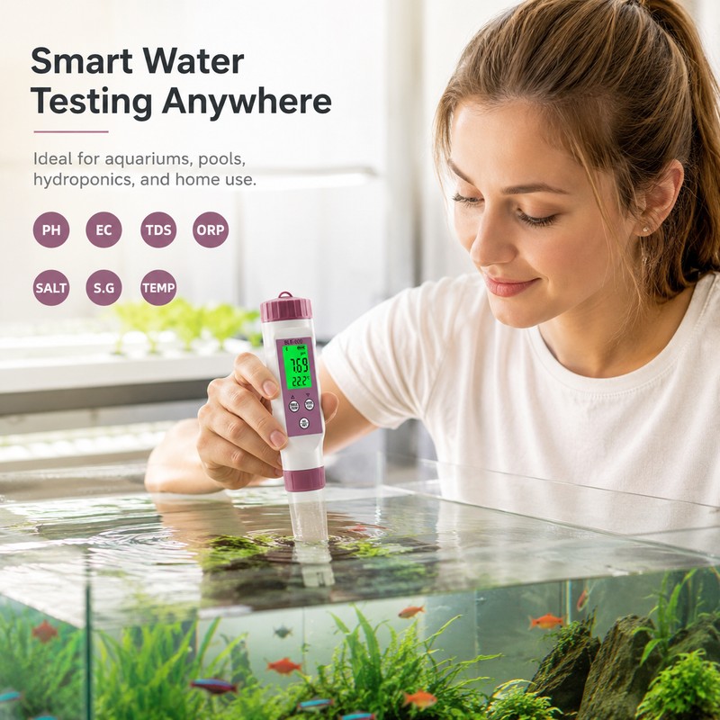 7-in-1 Bluetooth Water Tester for Aquariums & Hydroponics – pH,