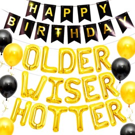 JeVenis Older Wiser Hotter Sign Banner Funny 50h 60th 70th 80th Birthday Supplies Party Decorations for Men Women