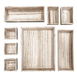 Mousterian Rustic 8 Piece Wood Desk Drawer Organizer Tray, Nightstand Organizer, 4 Size Wooden Drawer Divider Organizer Set For Office Vanity Makeup Jewelry Bedroom Clothes Storage(Vintage White)