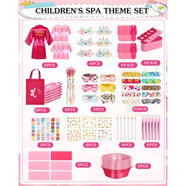 Suhine 6 Set Spa Party Supplies for Girls, Kids Satin Robes Nail Salon Kit Spa Kit Accessories for Birthday Party Favors (Elegant Colors)