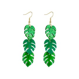 Green Palm Leaf Dangle Earrings for Women Girls Lightweight Resin Tropical Green Plant Charms Drop Fish Hook Stud Earring Fashion Cute Festival Ornament Jewelry Unique Gifts Nature Lover (Long)